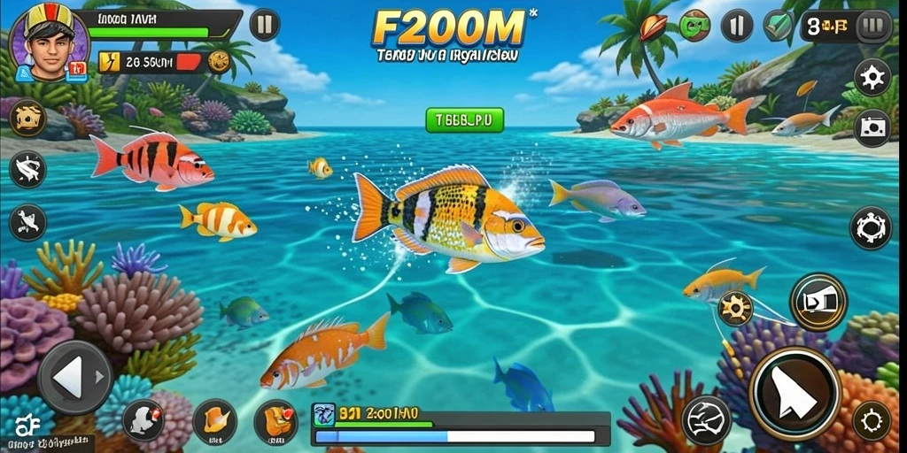 Gameplay seru dan menantang dalam F200M Tembak Ikan.