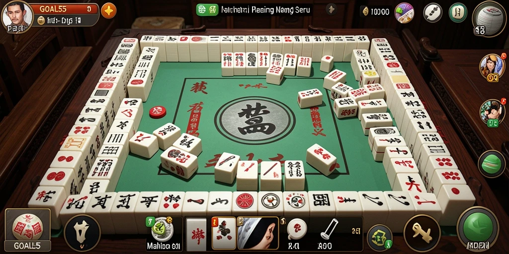 Screenshot gameplay utama GOAL55 menampilkan tantangan Mahjong yang seru.