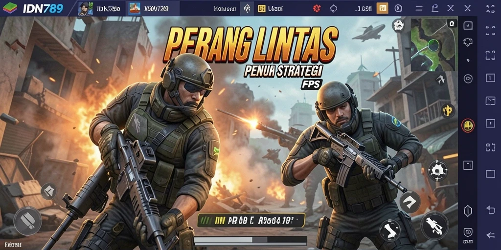 Screenshot IDN789 menampilkan pertempuran FPS yang intens dan mendebarkan.