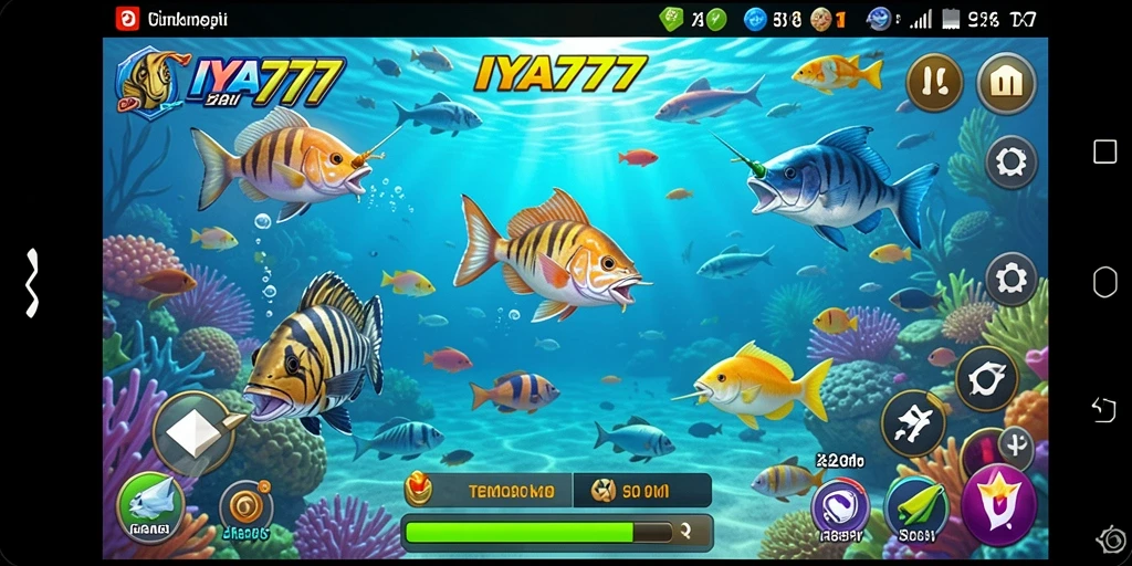 Screenshot gameplay IYA777 yang menampilkan aksi menembak ikan.
