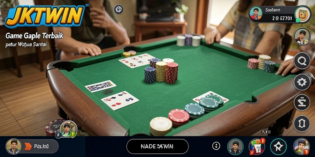 Screenshot dari gameplay JKTWIN yang menunjukkan suasana seru Gaple.