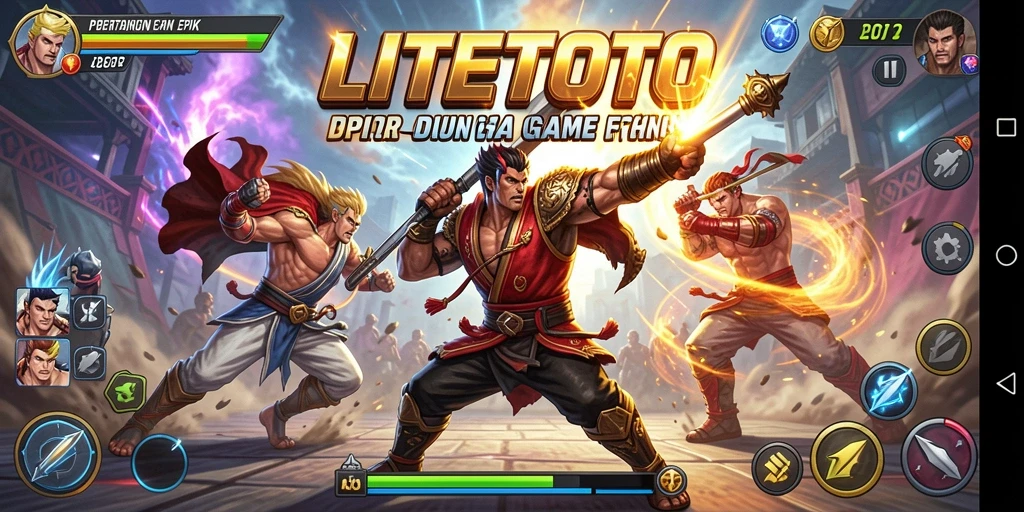 Screenshot LITETOTO menampilkan pertarungan seru dengan karakter unik.