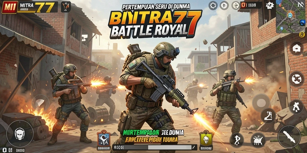 Screenshot MITRA77 menampilkan aksi seru dalam permainan Battle Royale.