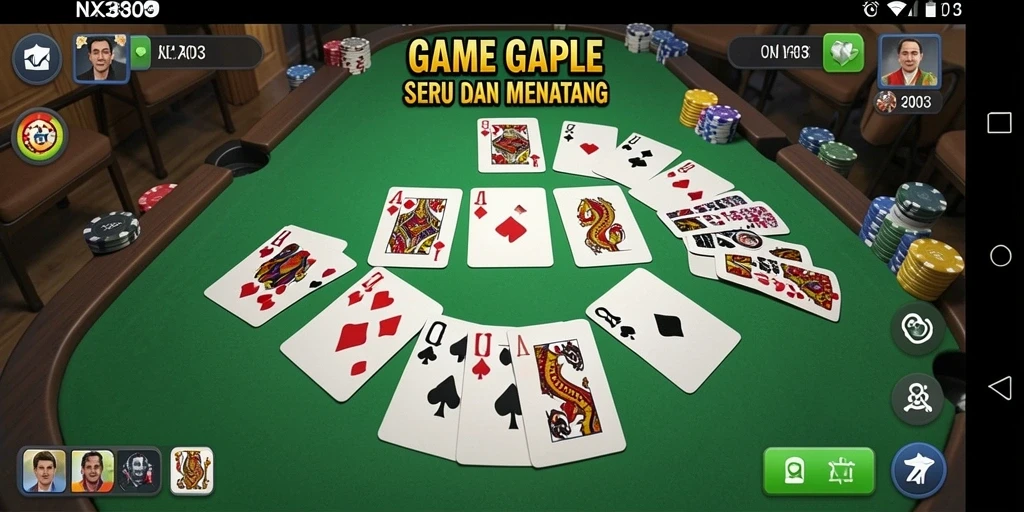 Tampilan gameplay seru dari NX303 yang menampilkan permainan Gaple.