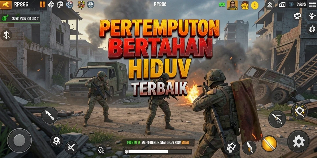 Tangkapan layar gameplay RP886 menampilkan pertempuran seru dalam mode Battle Royale.