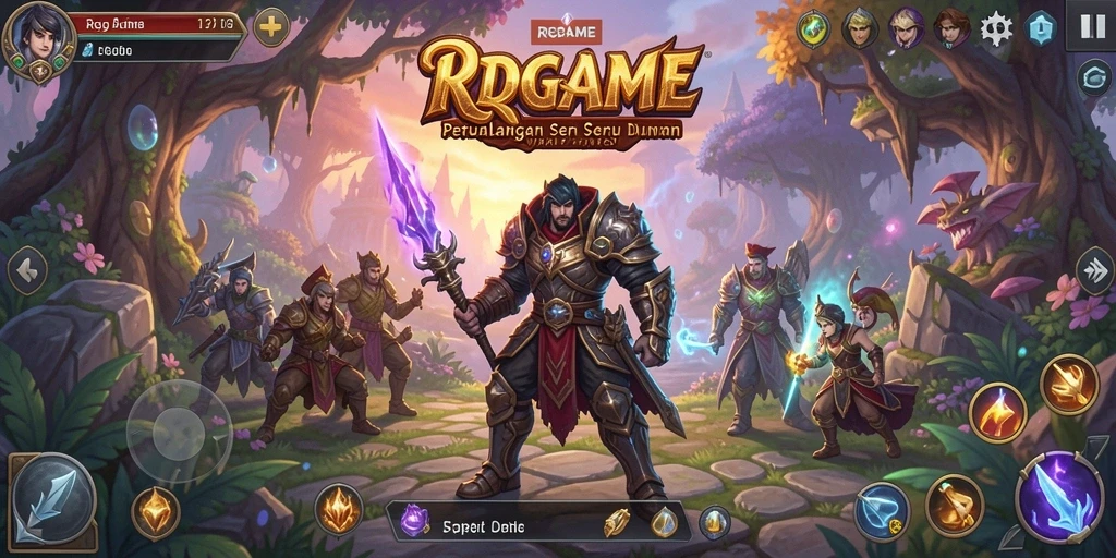 Screenshot RPGAME menunjukkan karakter beraksi di dunia fantasi yang memukau.