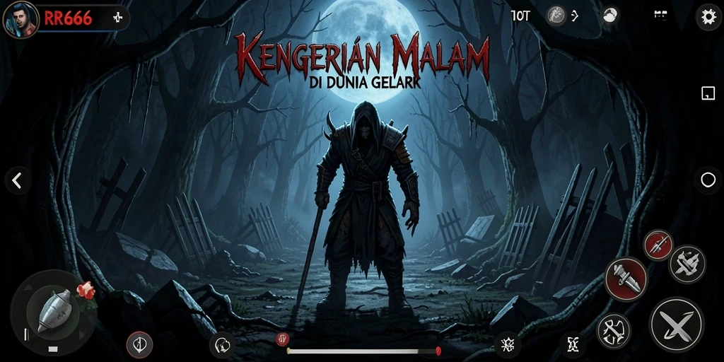 Tampilan gameplay RR666 yang menegangkan dalam suasana gelap.