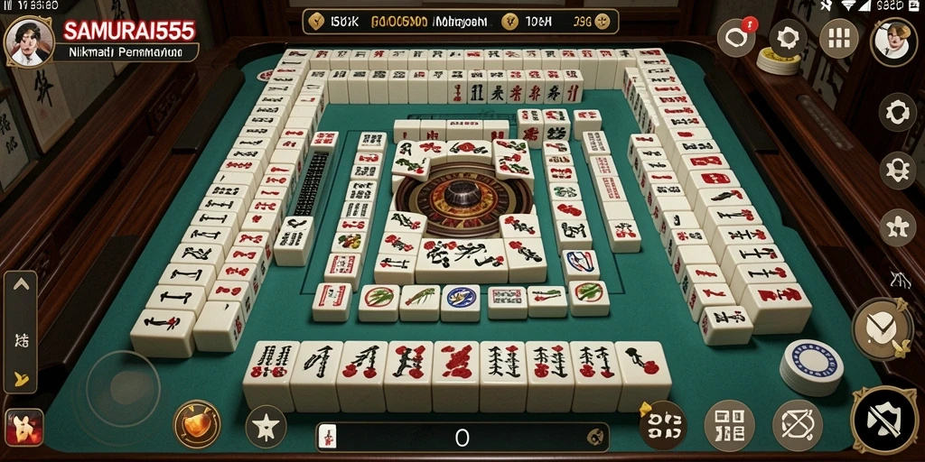Tampilan gameplay SAMURAI555 dengan grafis Mahjong yang memukau.