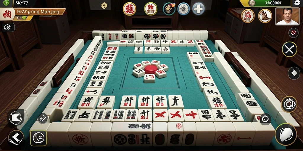 Screenshot permainan SKY77 menunjukkan momen seru dalam permainan Mahjong.