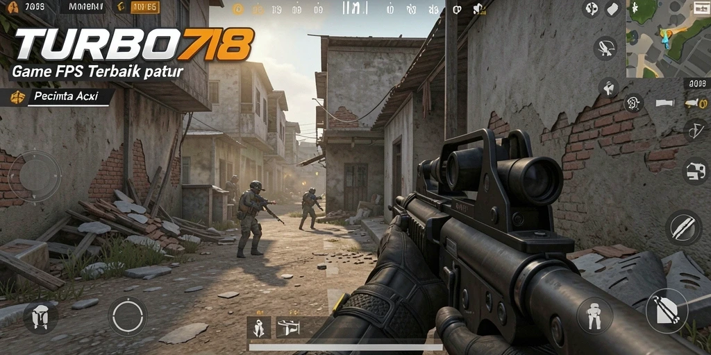 Tampilan gameplay TURBO78 yang menegangkan dalam pertempuran FPS.