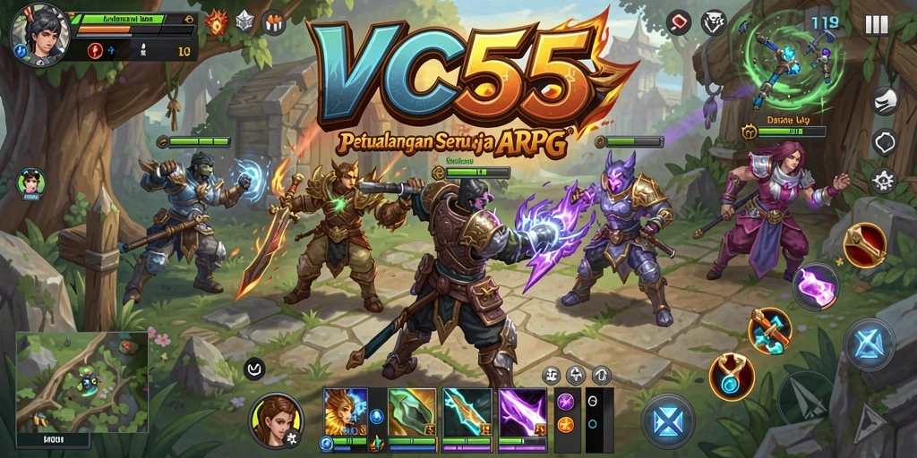 Screenshot menampilkan pertempuran epik dalam dunia ARPG VC55.