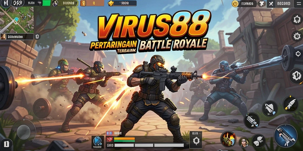 Tampilan gameplay epik dalam pertarungan Battle Royale VIRUS88.